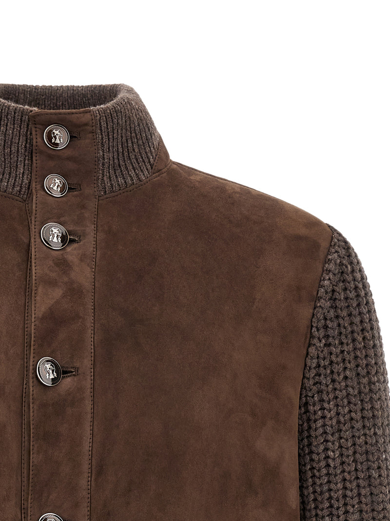 Brunello Cucinelli Blouson en cuir d'agneau marron