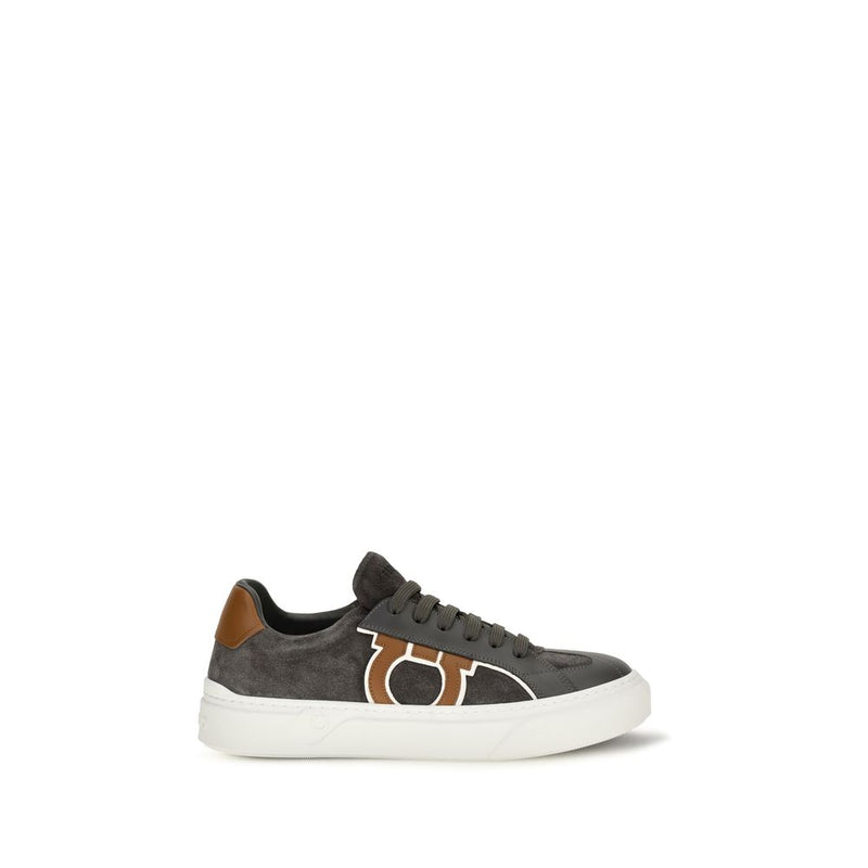 Ferragamo Gancini Gray Suede Leather Low Top Sneakers