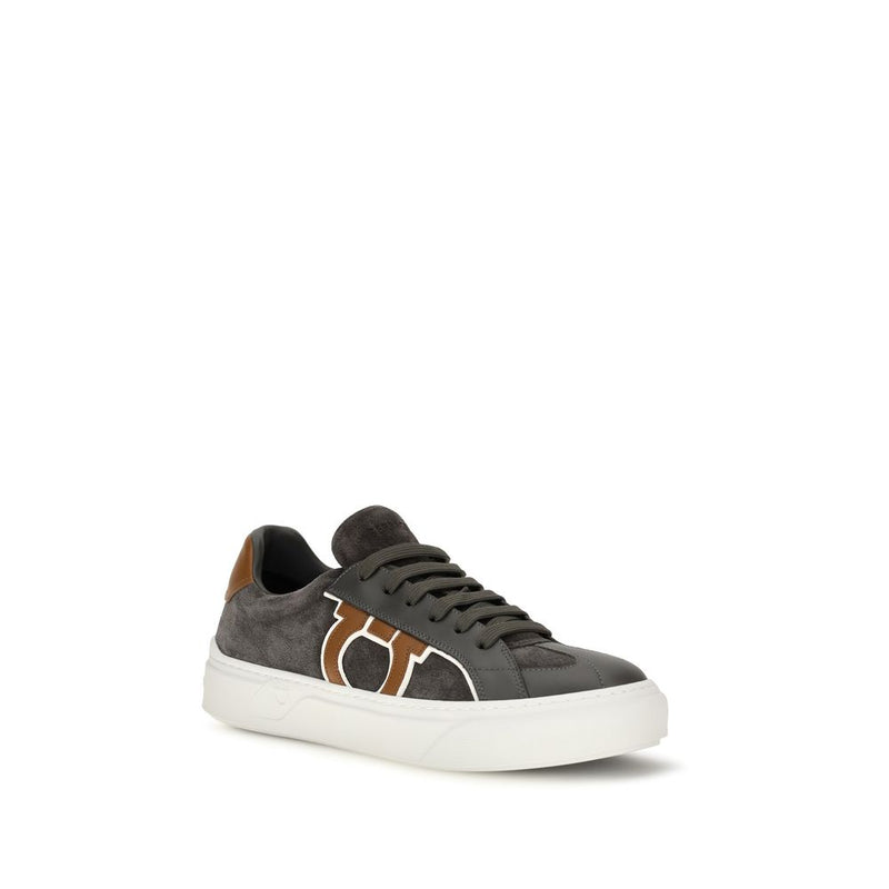 Ferragamo Gancini Gray Suede Leather Low Top Sneakers