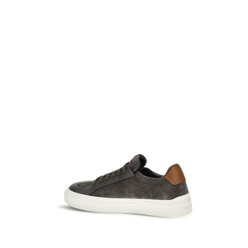 Ferragamo Gancini Gray Suede Leather Low Top Sneakers