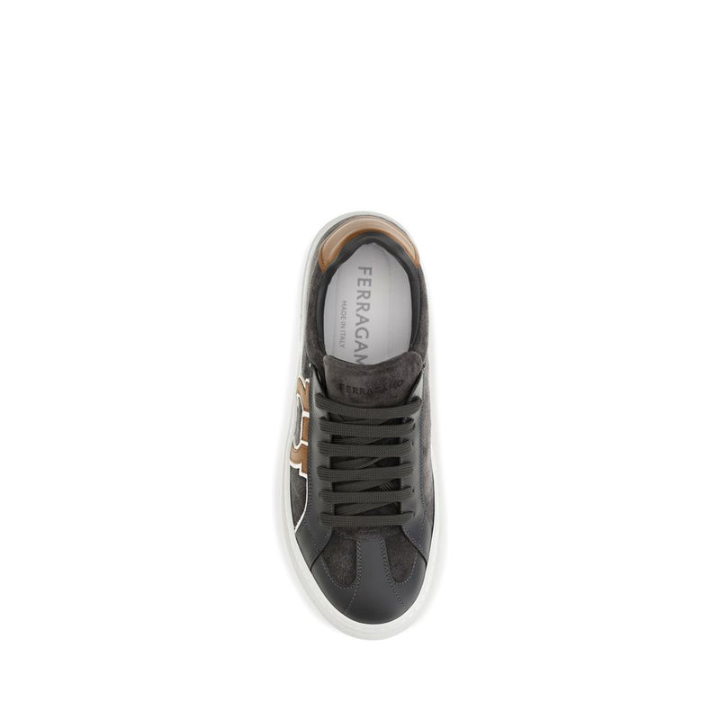 Ferragamo Gancini Gray Suede Leather Low Top Sneakers