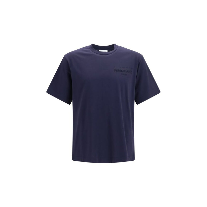 Ferragamo Blue Cotton Logo T-Shirt for Men