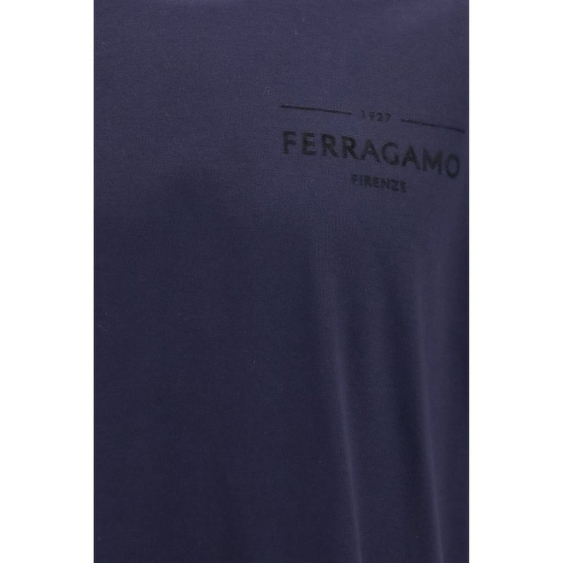 Ferragamo Blue Cotton Logo T-Shirt for Men