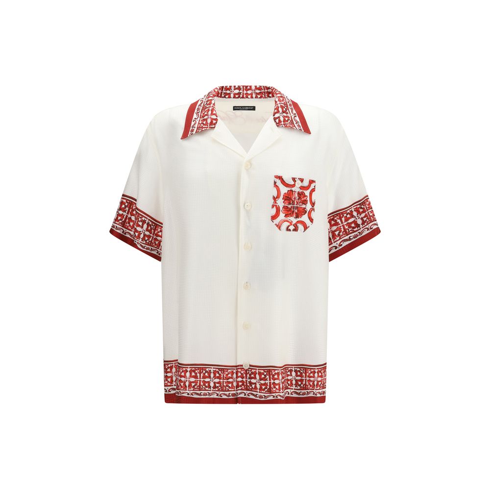 Dolce & Gabbana White Silk Pattern Shirt - Hawaii Fit