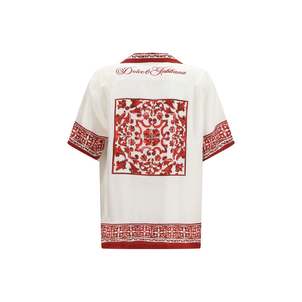 Dolce & Gabbana White Silk Pattern Shirt - Hawaii Fit