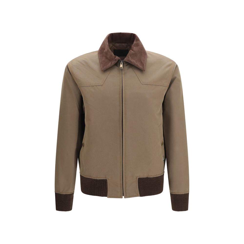 Prada Brown Cotton Full-Length Jacket with Corduroy Collar