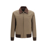 Prada Brown Cotton Full-Length Jacket with Corduroy Collar