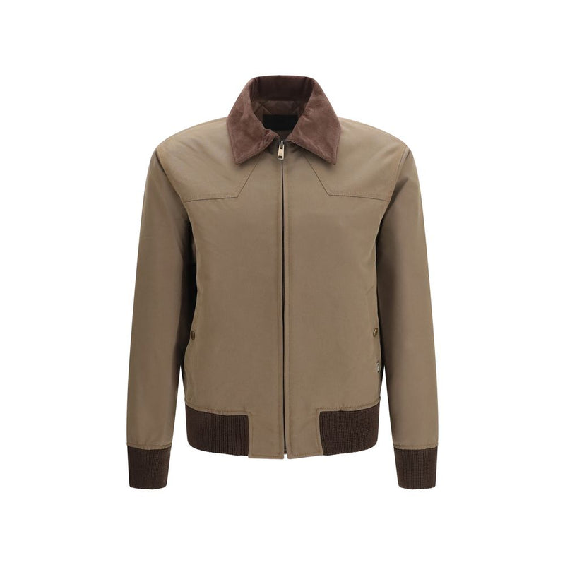 Prada Brown Cotton Full-Length Jacket with Corduroy Collar