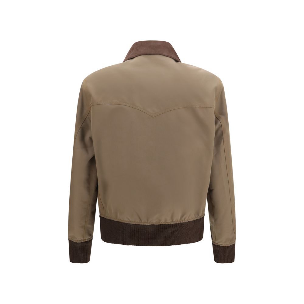 Prada Brown Cotton Full-Length Jacket with Corduroy Collar