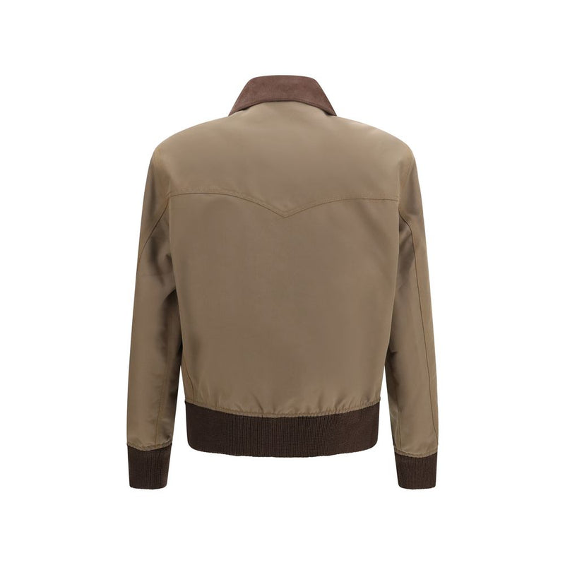 Prada Brown Cotton Full-Length Jacket with Corduroy Collar