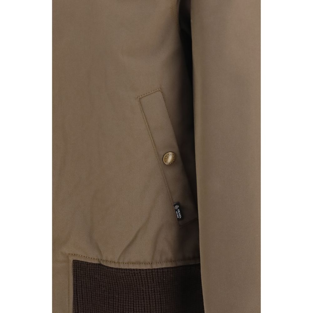 Prada Brown Cotton Full-Length Jacket with Corduroy Collar