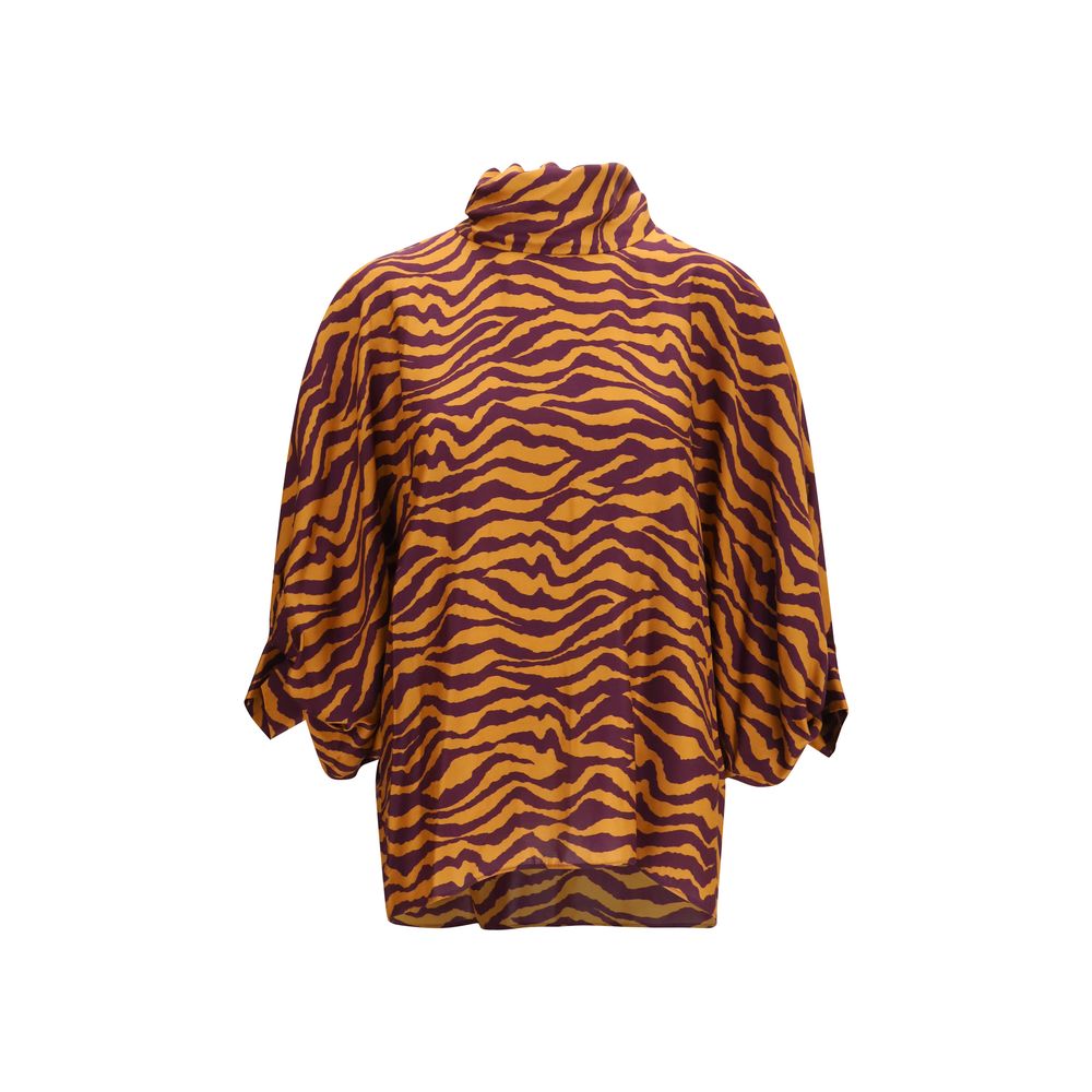 Kristina Ti Orange Viscose Blouse with Tiger Print
