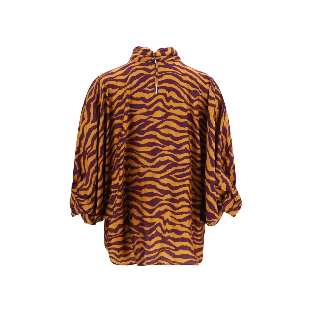 Kristina Ti Orange Viscose Blouse with Tiger Print