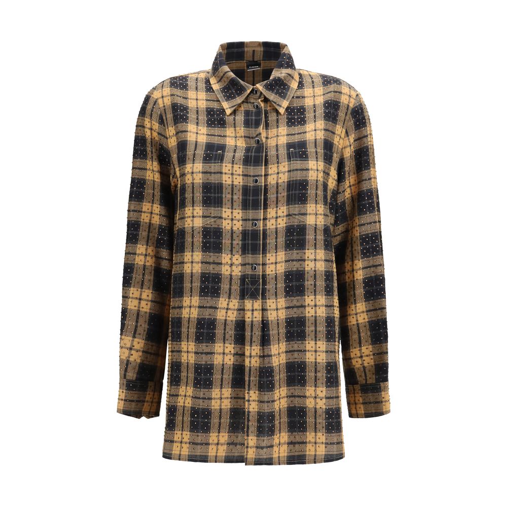 PINKO Beige Viscose Barbellino Check Pattern Shirt
