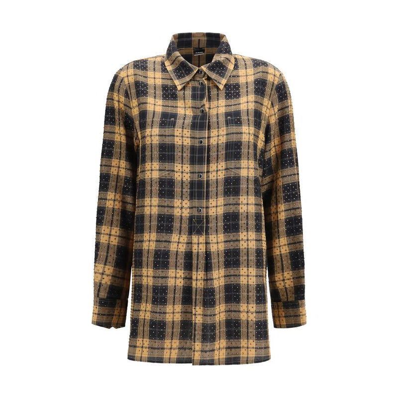 PINKO Beige Viscose Barbellino Check Pattern Shirt