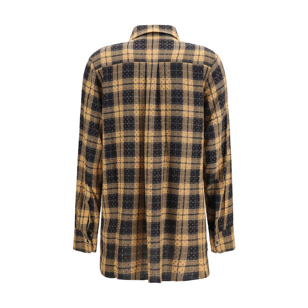 PINKO Beige Viscose Barbellino Check Pattern Shirt