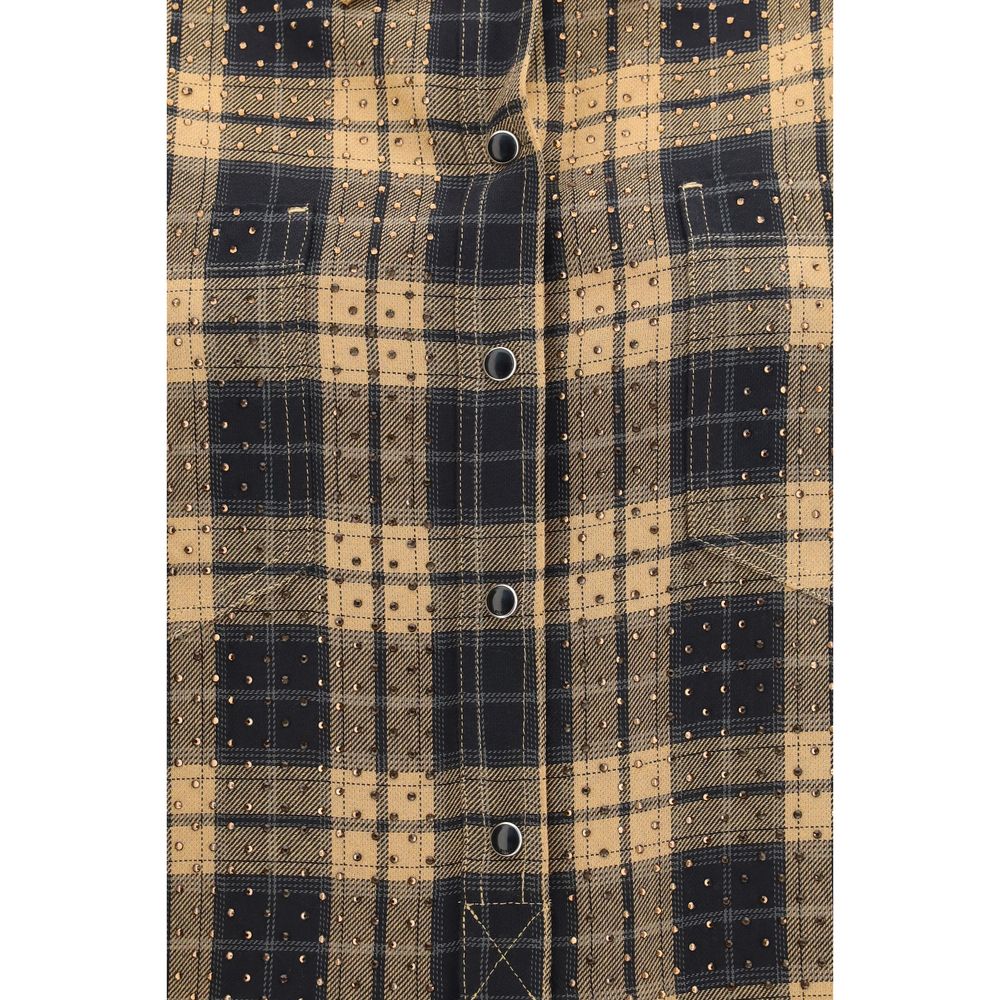 PINKO Beige Viscose Barbellino Check Pattern Shirt