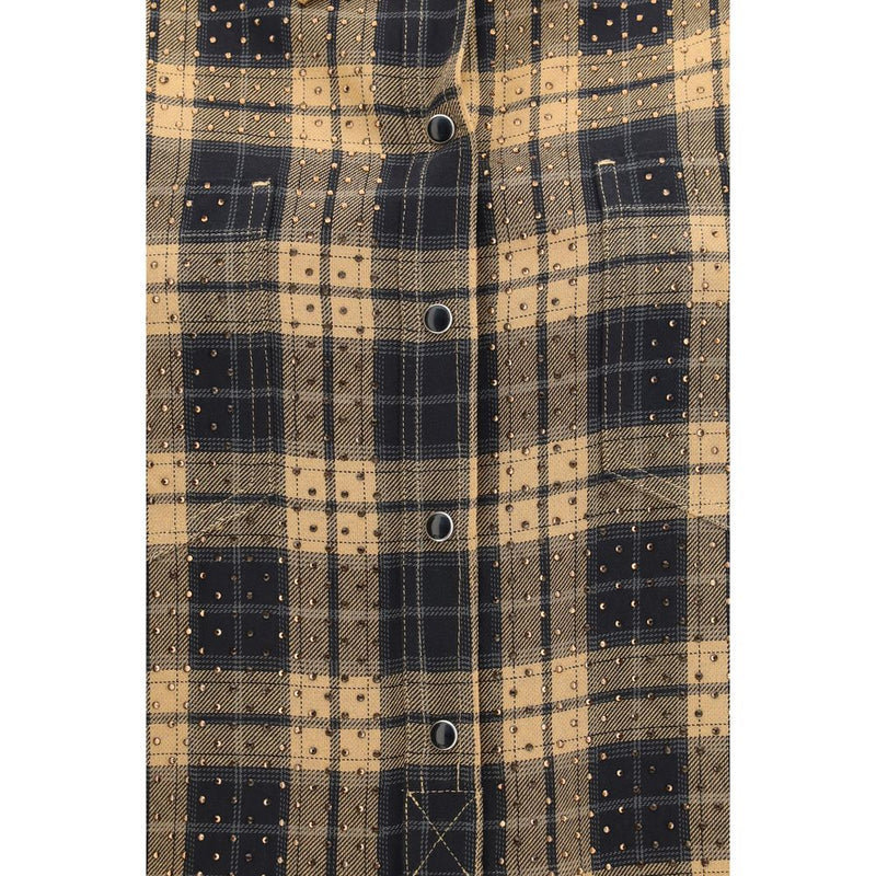 PINKO Beige Viscose Barbellino Check Pattern Shirt