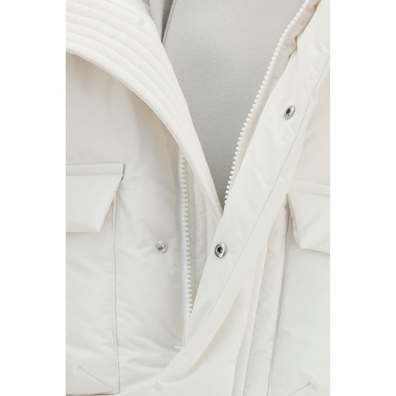 Sacai White Polyester Oversized Full-Length Jacket