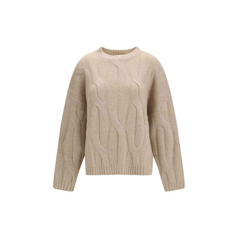 Allude Beige Cashmere and Silk Sweater with Voluminous Sleeves