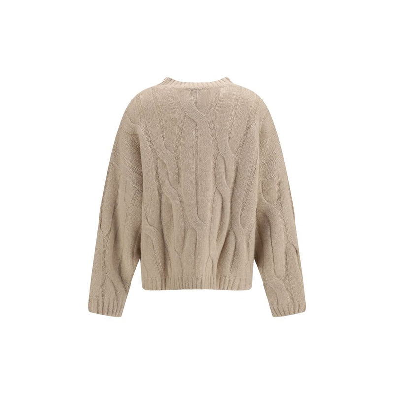Allude Beige Cashmere and Silk Sweater with Voluminous Sleeves