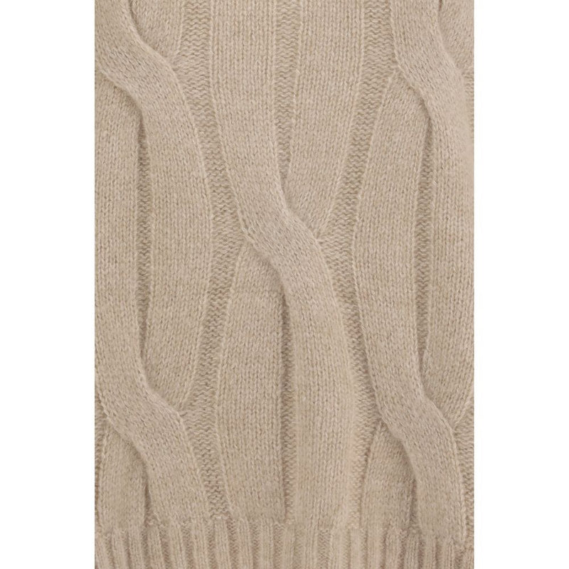 Allude Beige Cashmere and Silk Sweater with Voluminous Sleeves