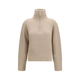 Allude Beige Cashmere Ribbed Troyer Sweater with Zip