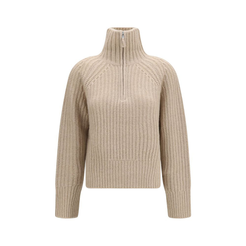 Allude Beige Cashmere Troyer Sweater with Zip