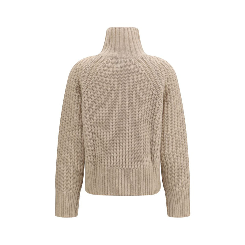 Allude Beige Cashmere Troyer Sweater with Zip