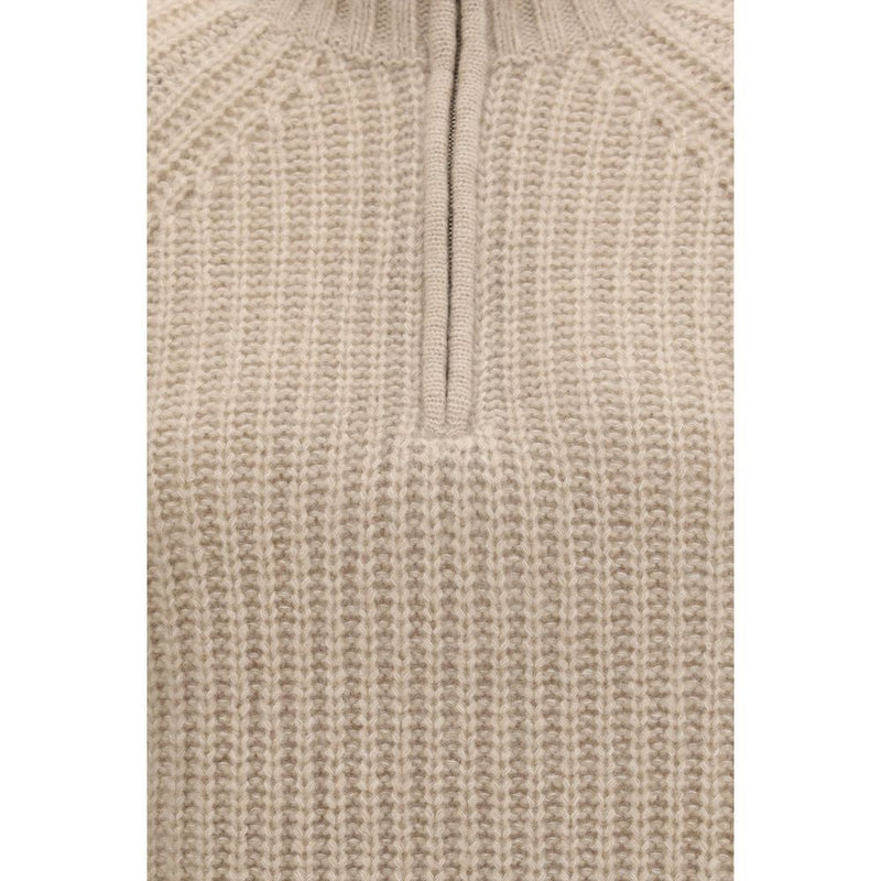 Allude Beige Cashmere Troyer Sweater with Zip