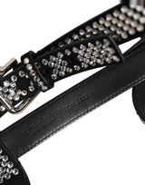 Dolce & Gabbana Black Leather Rhinestones Embellished Men Suspender
