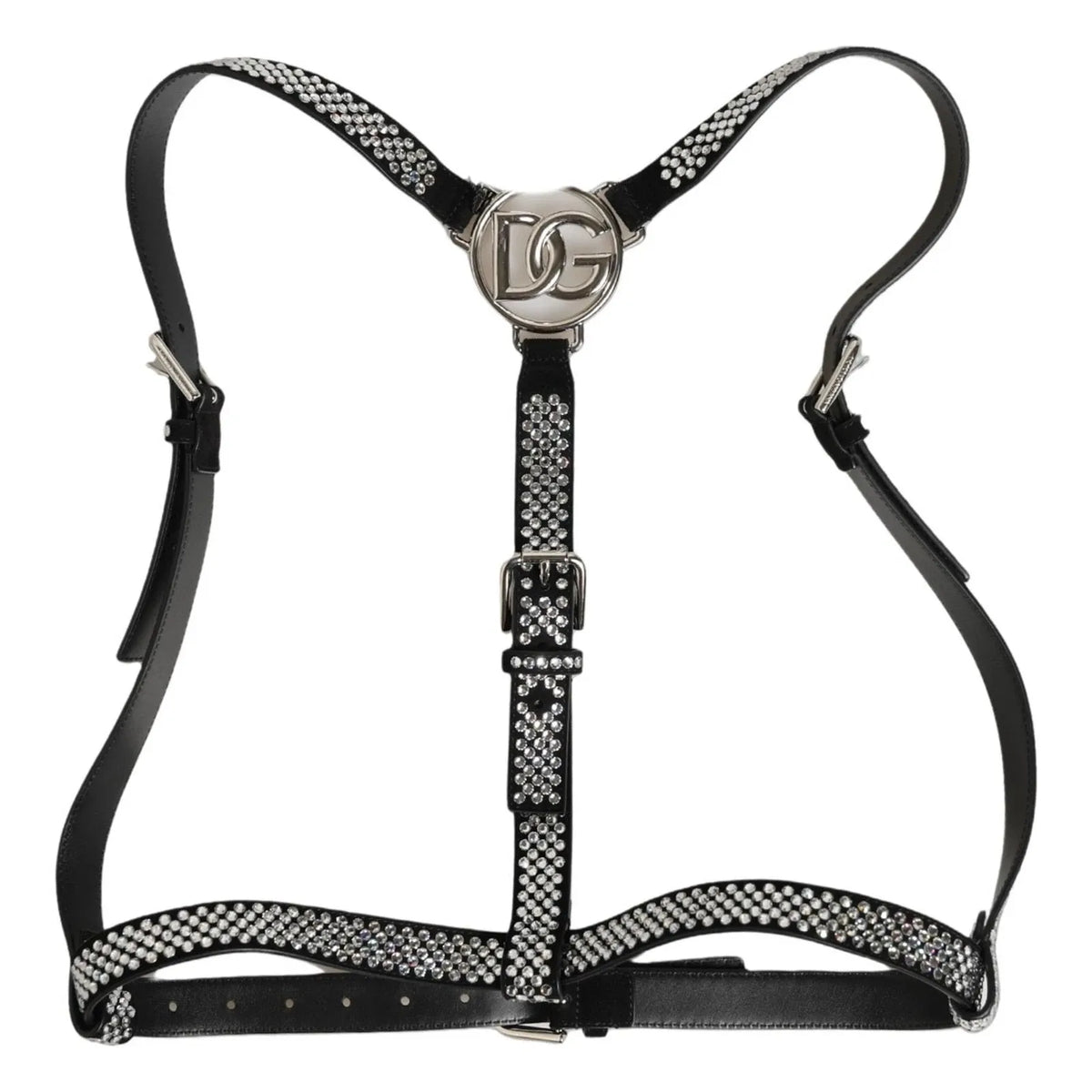 Dolce & Gabbana Black Leather Rhinestones Embellished Men Suspender