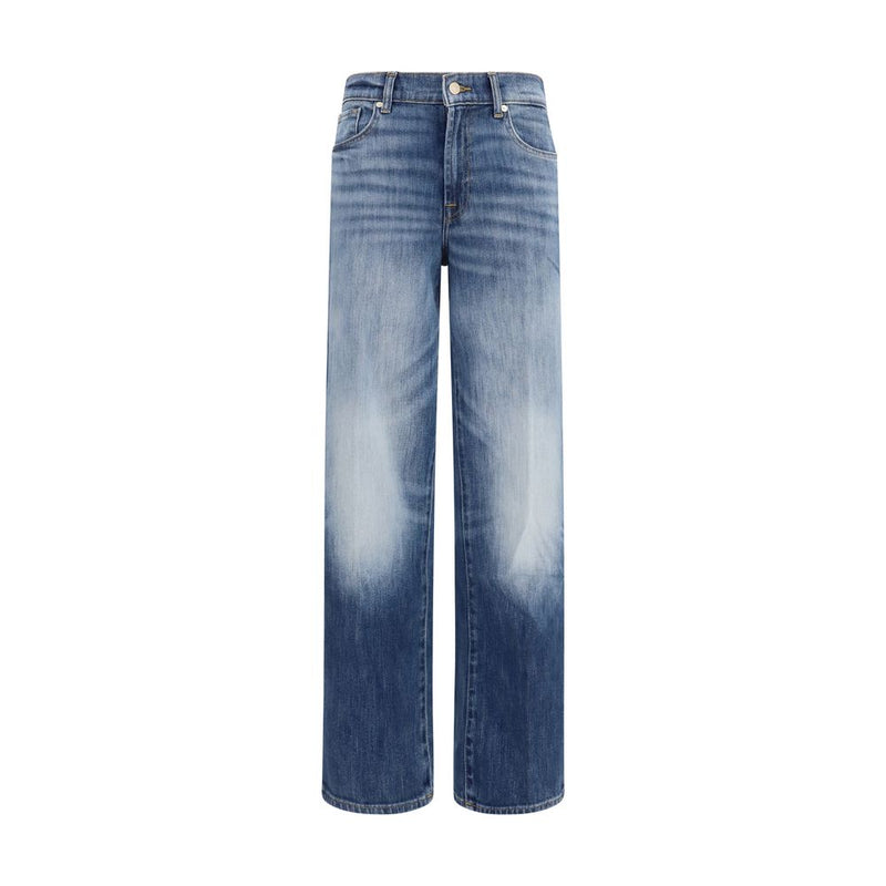 7FOR Blue Cotton Straight-Leg Jeans for Women