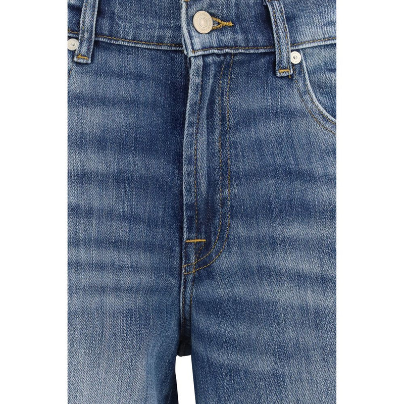7FOR Blue Cotton Straight-Leg Jeans for Women