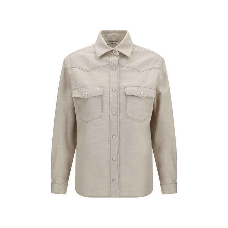 Fendi Selleria Beige Denim Western Shirt for Women