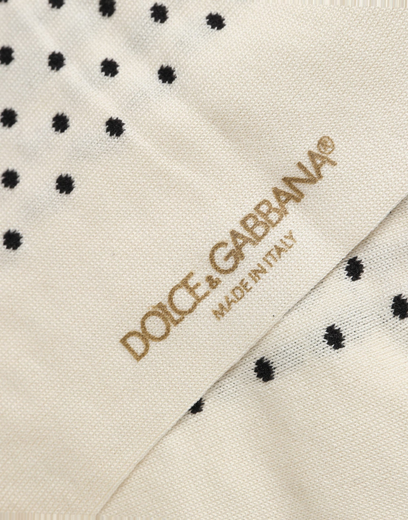 Dolce & Gabbana Off White Cotton Polka Dot Mid Calf Socks