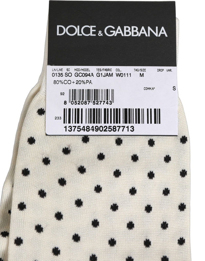 Dolce & Gabbana Off White Cotton Polka Dot Mid Calf Socks