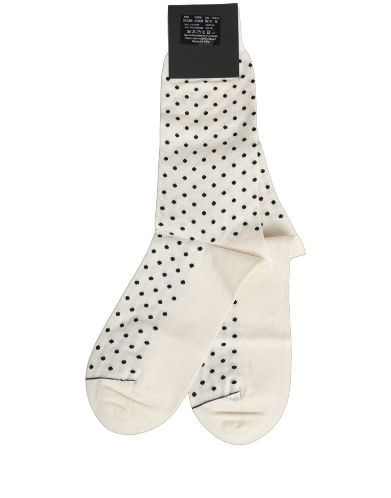 Dolce & Gabbana Off White Cotton Polka Dot Mid Calf Socks