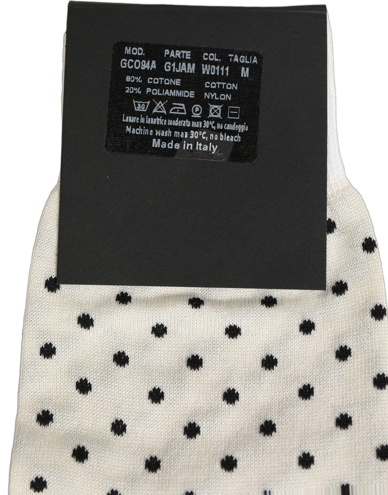 Dolce & Gabbana Off White Cotton Polka Dot Mid Calf Socks