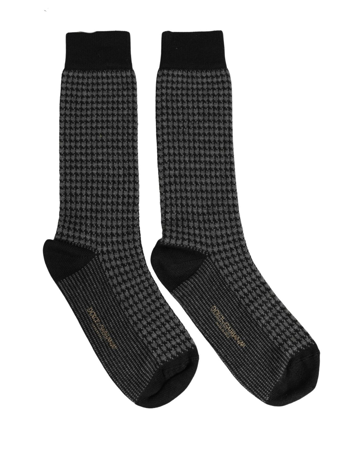 Dolce & Gabbana Black Wool Houndstooth Over Calf Socks