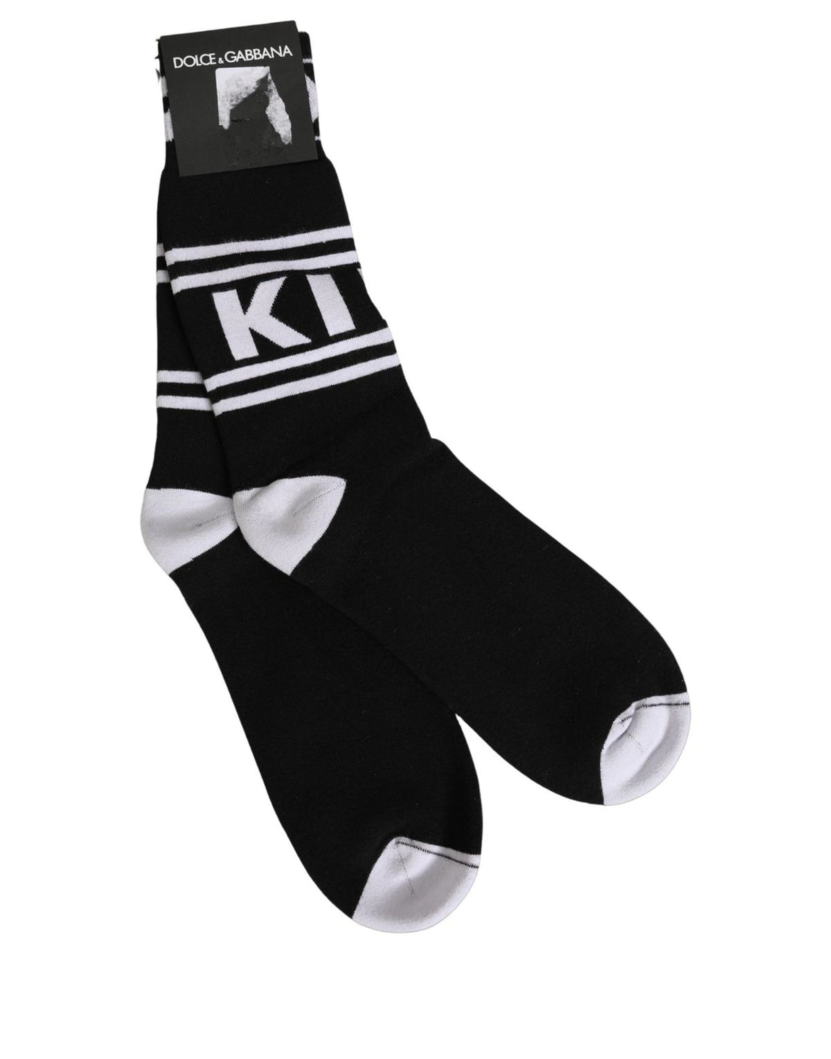 Dolce & Gabbana Black White Logo Stripes Mid Calf Socks