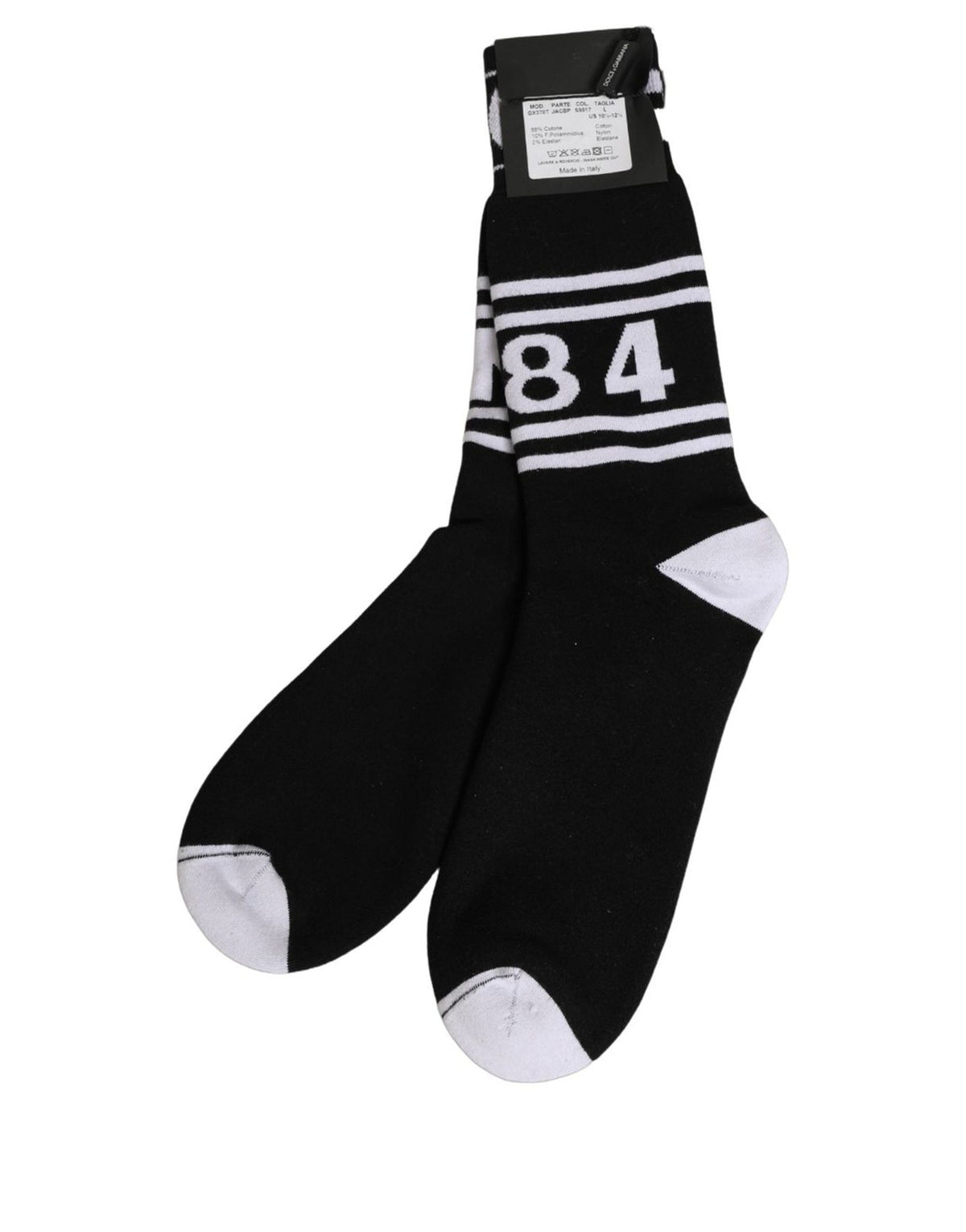 Dolce & Gabbana Black White Logo Stripes Mid Calf Socks