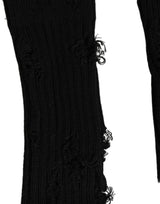 Dolce & Gabbana Black Cotton Distressed Mid Calf Accessory Socks