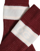 Dolce & Gabbana Burgundy White Stripes Cotton Mid Calf Accessory Socks