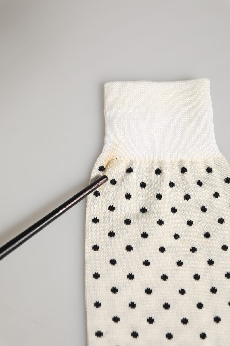 Dolce & Gabbana Off White Cotton Polka Dot Mid Calf Socks