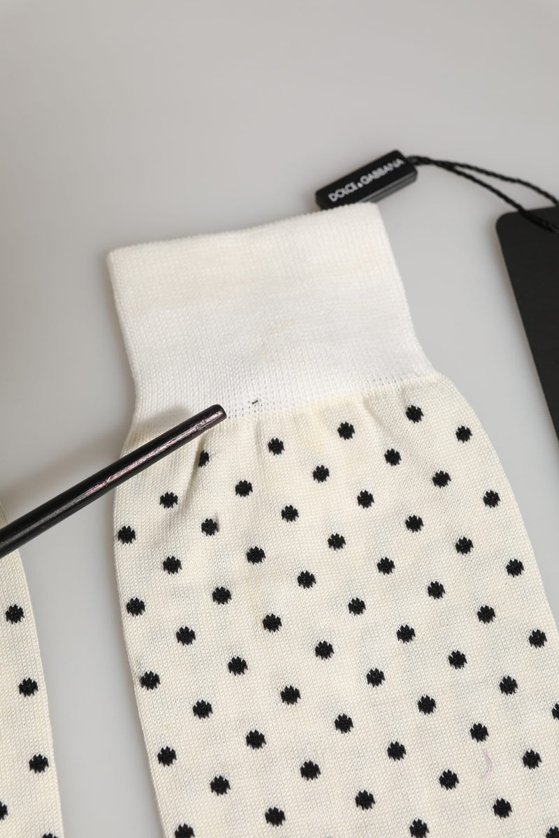 Dolce & Gabbana Off White Cotton Polka Dot Mid Calf Socks
