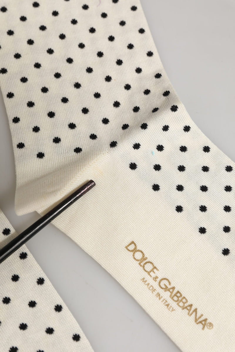 Dolce & Gabbana Off White Cotton Polka Dot Mid Calf Socks