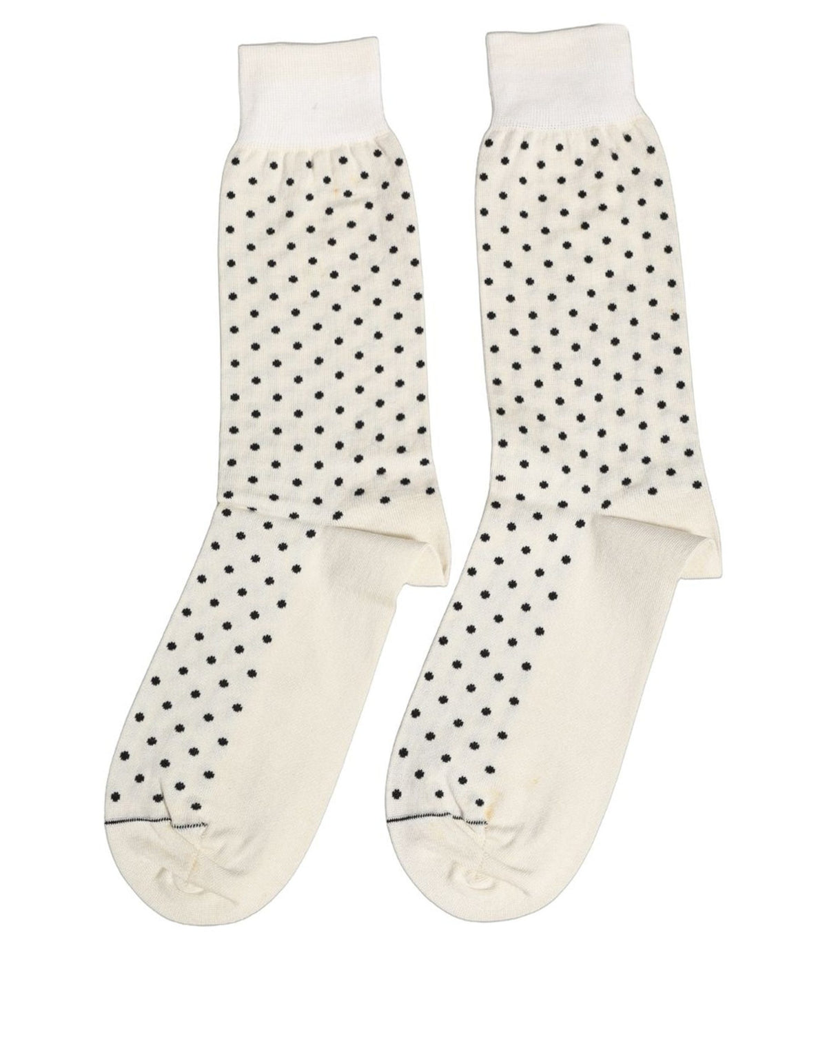 Dolce & Gabbana Off White Cotton Polka Dot Mid Calf Accessory Socks