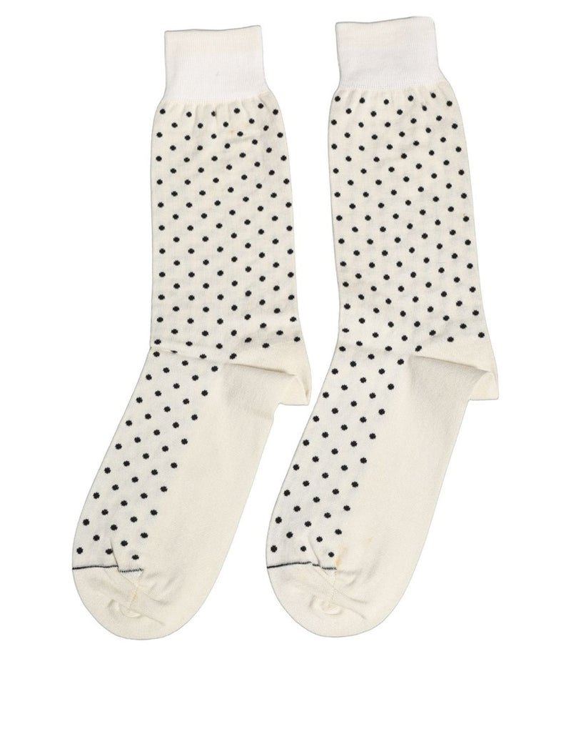 Dolce & Gabbana Off White Cotton Polka Dot Mid Calf Socks