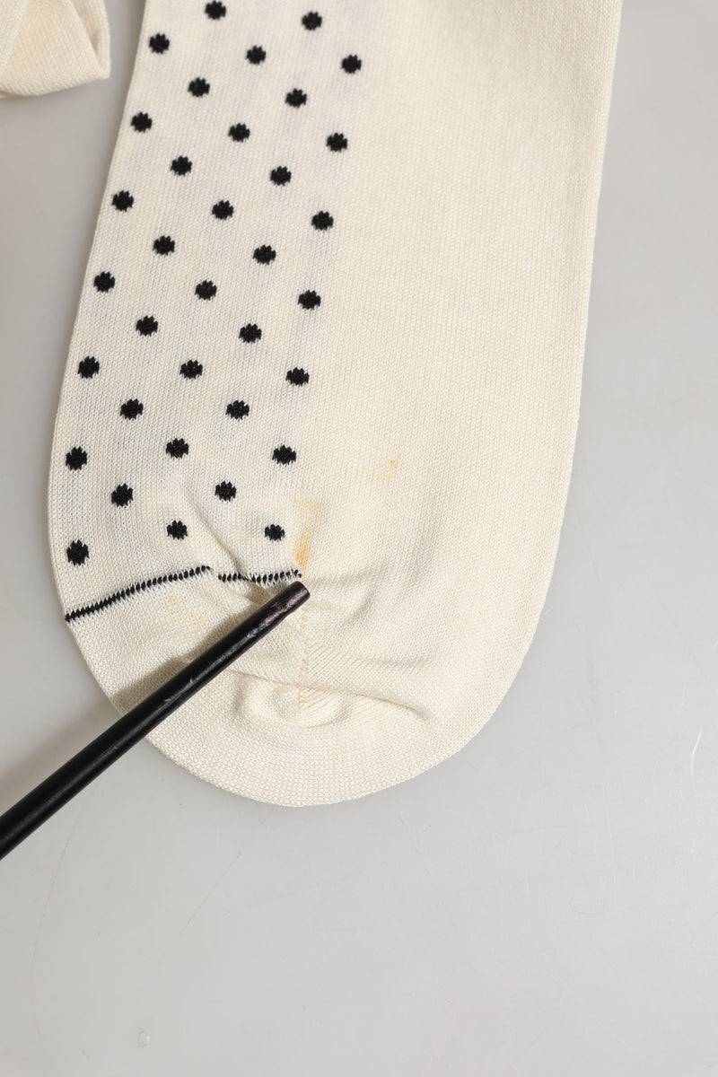 Dolce & Gabbana Off White Cotton Polka Dot Mid Calf Socks